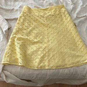 Ann Taylor Yellow A-Line Eyelet Skirt